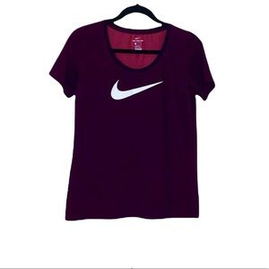 New Nike: Medium Women’s Maroon Nike Swoosh Logo Round Neck Short Sleeve T-Shirt